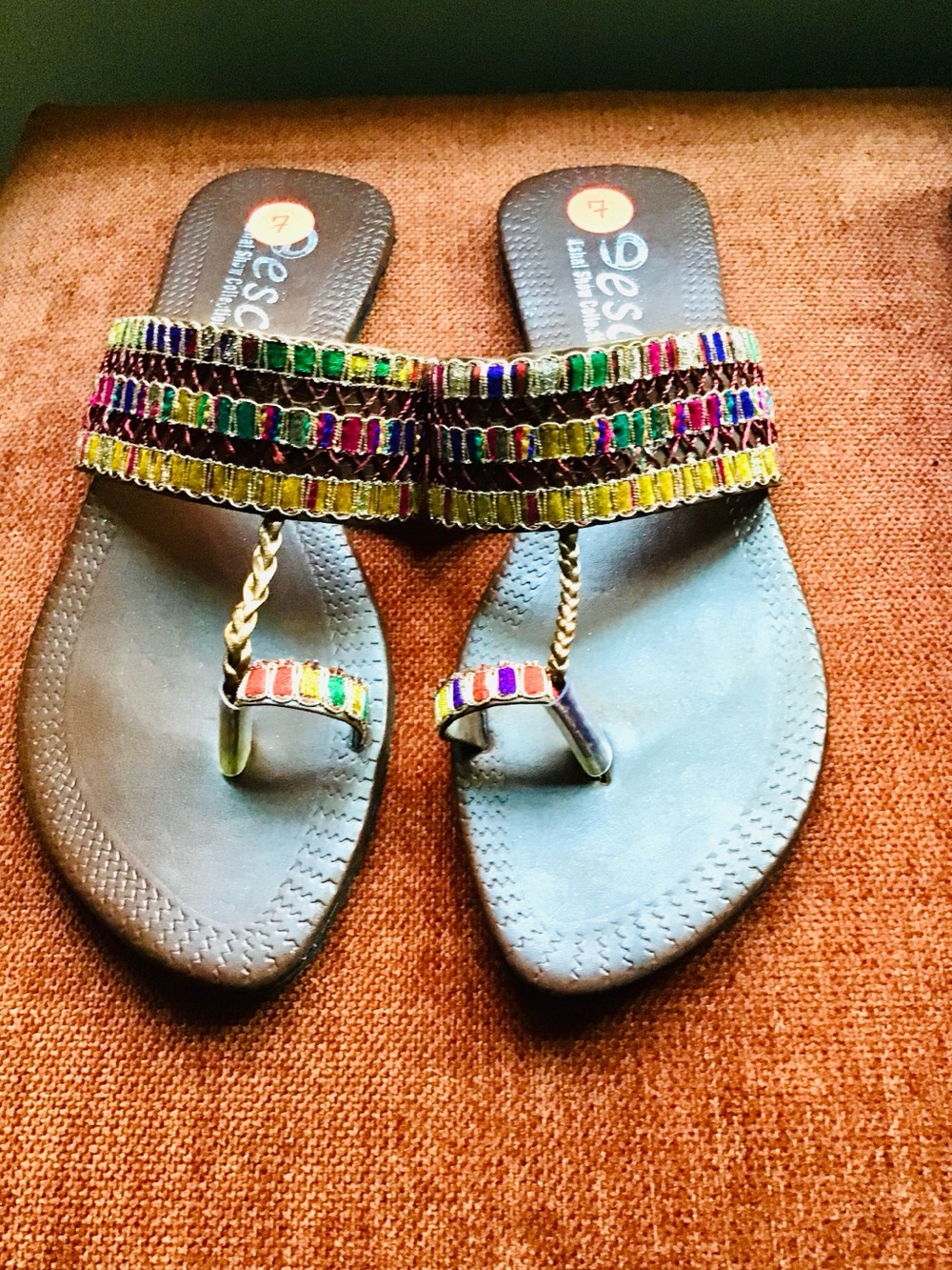 Hand made Multicolor Beaded Women's Thong Sandals/ never worn